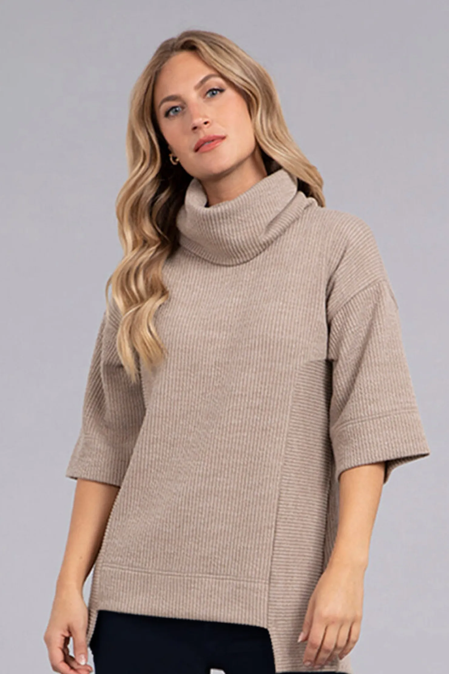 Sympli Sweaters & Cardigans>Step Hem Elbow Sleeve Rib Sweater Camel