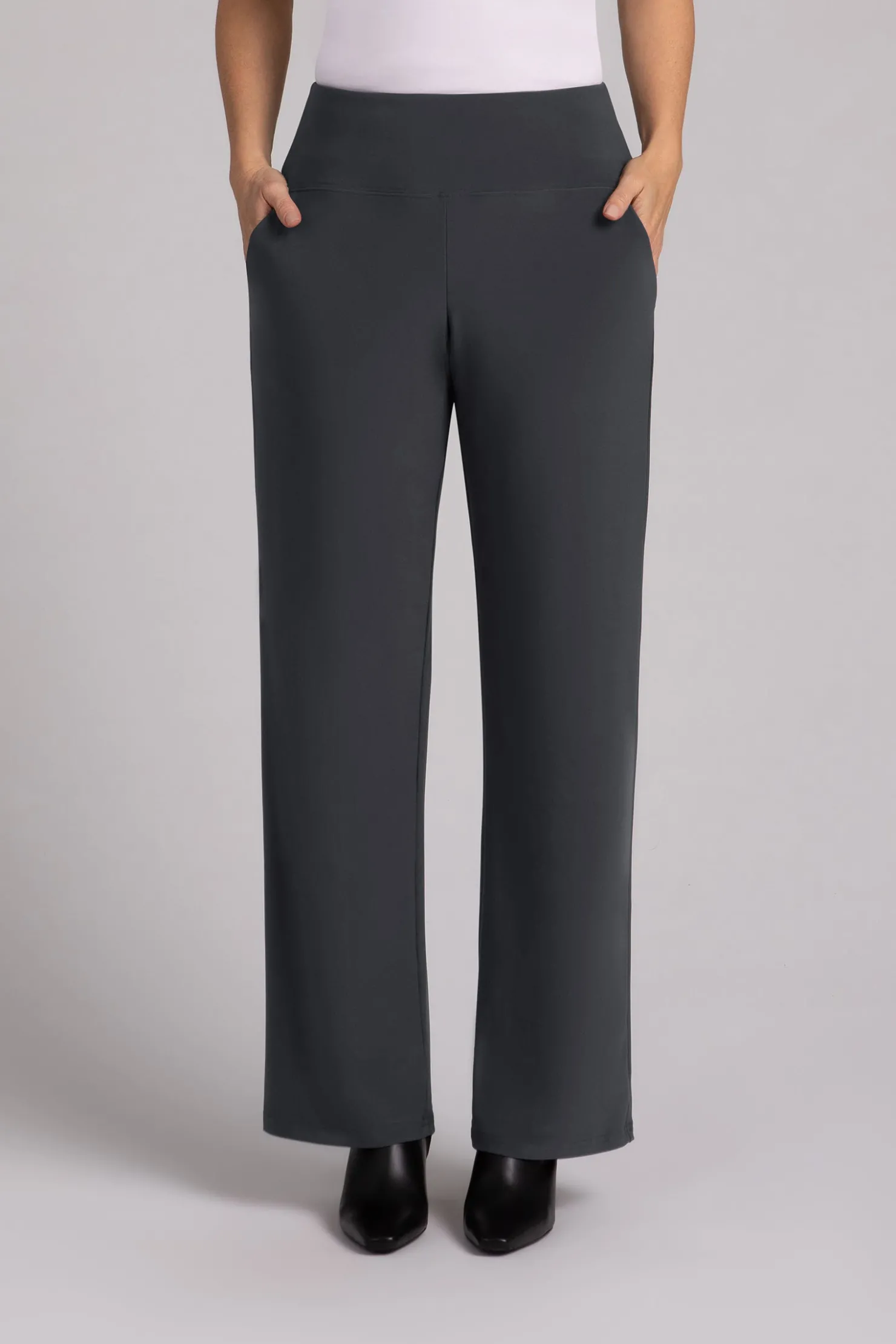 Sympli Bottoms>Straight Leg Pant with Yoke Graphite