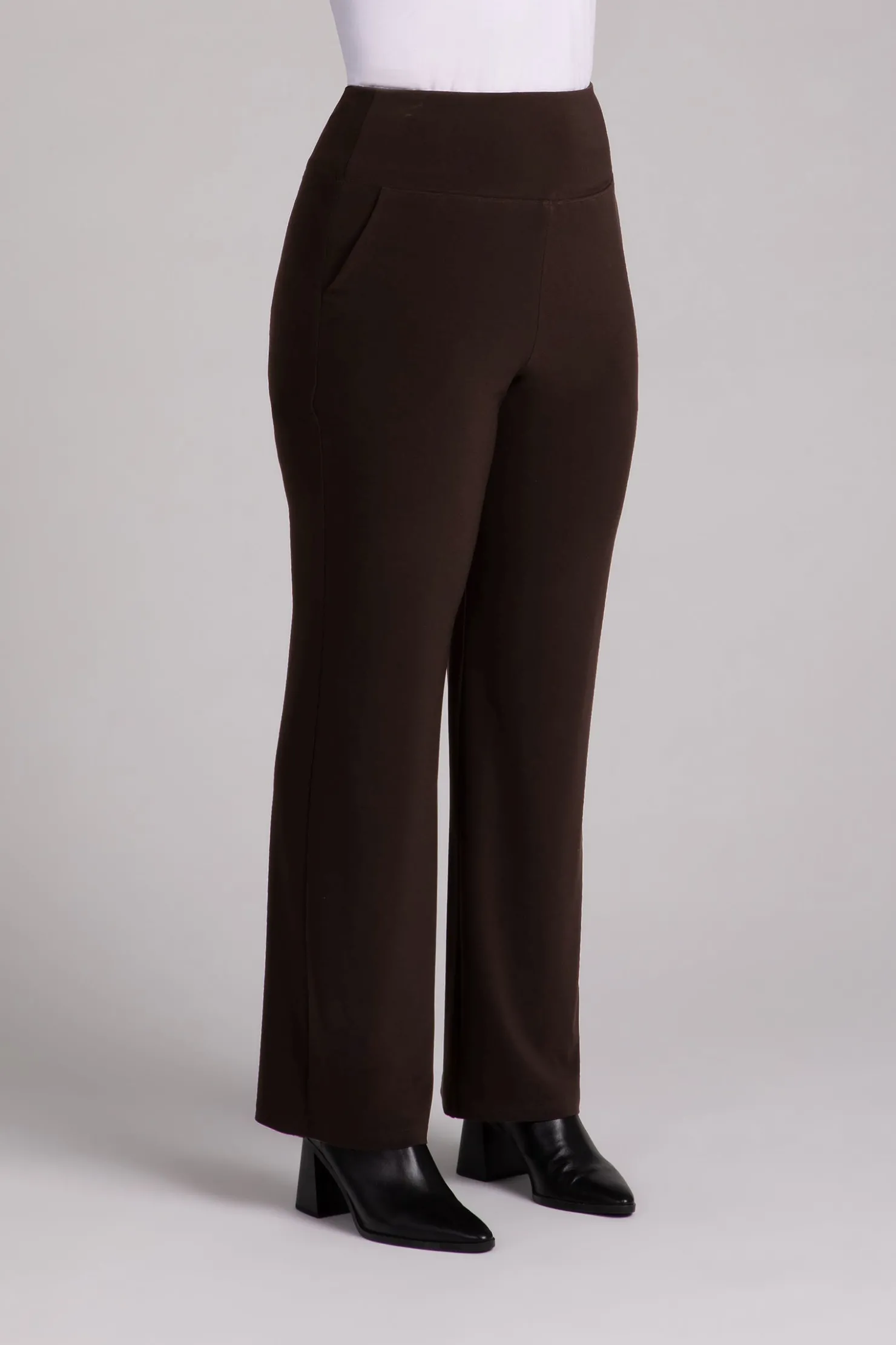 Sympli Bottoms>Straight Leg Pant with Yoke Chocolate