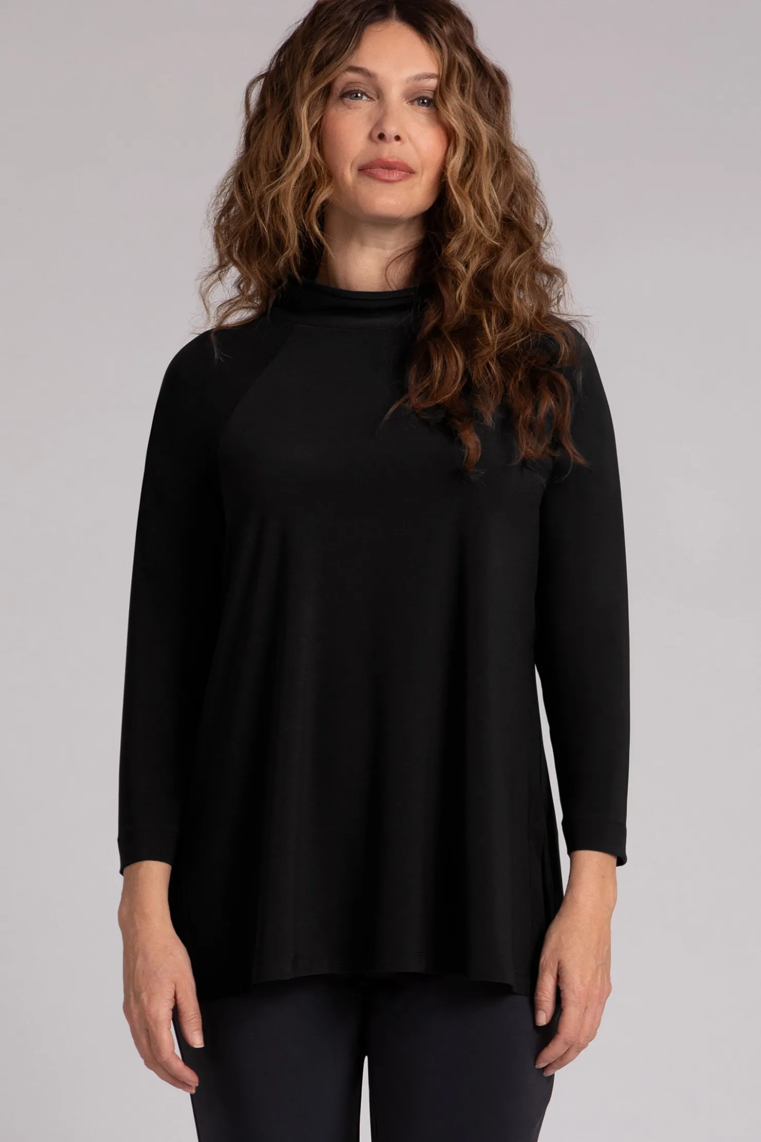 Sympli Tops>Svelte Funnel Neck Tunic Black
