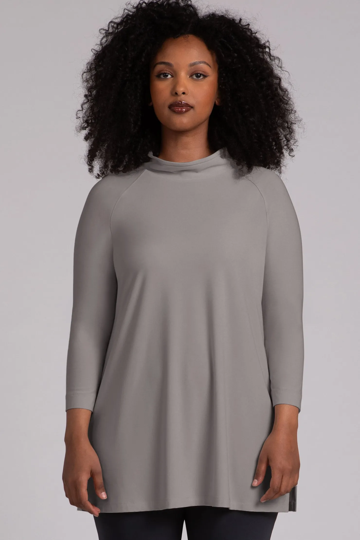 Sympli Tops>Svelte Funnel Neck Tunic Taupe