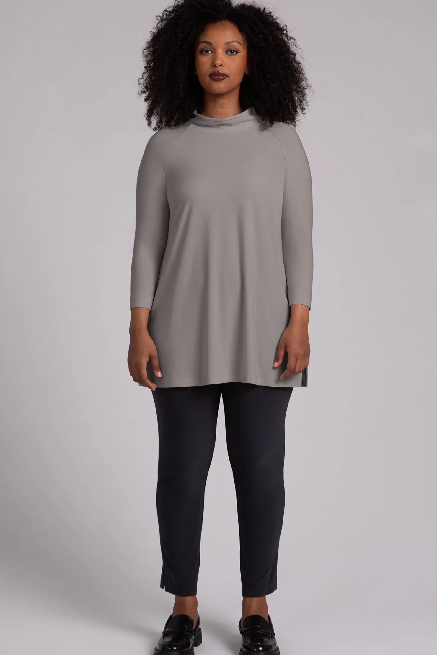 Sympli Tops>Svelte Funnel Neck Tunic Taupe