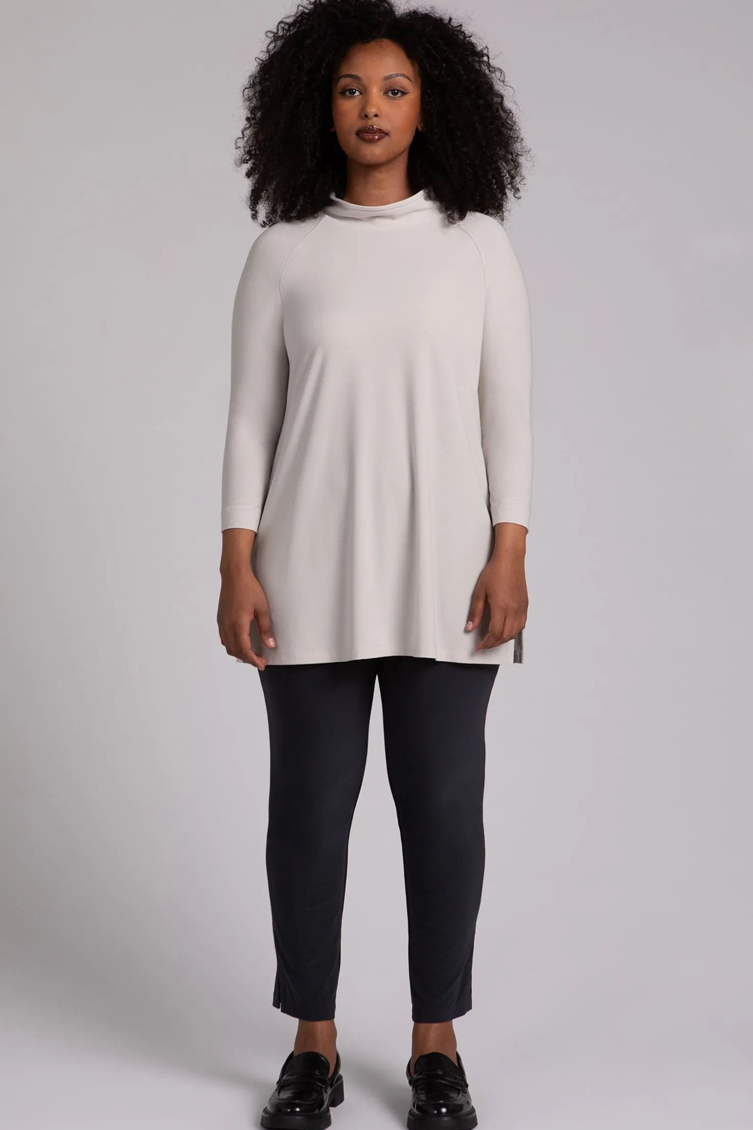 Sympli Tops>Svelte Funnel Neck Tunic Cashew