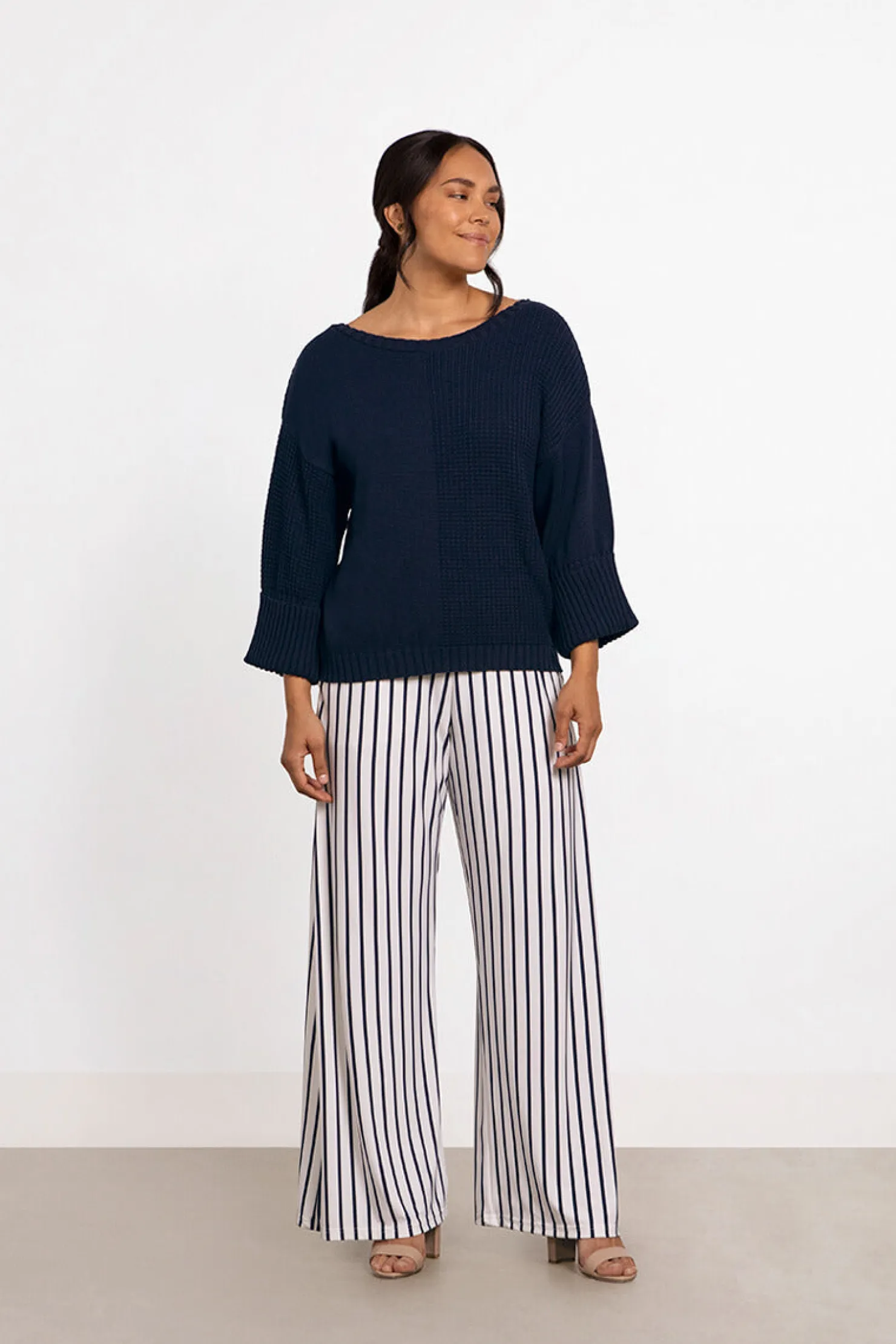 Sympli Sweaters & Cardigans>Texture Block Boxy Sweater Navy