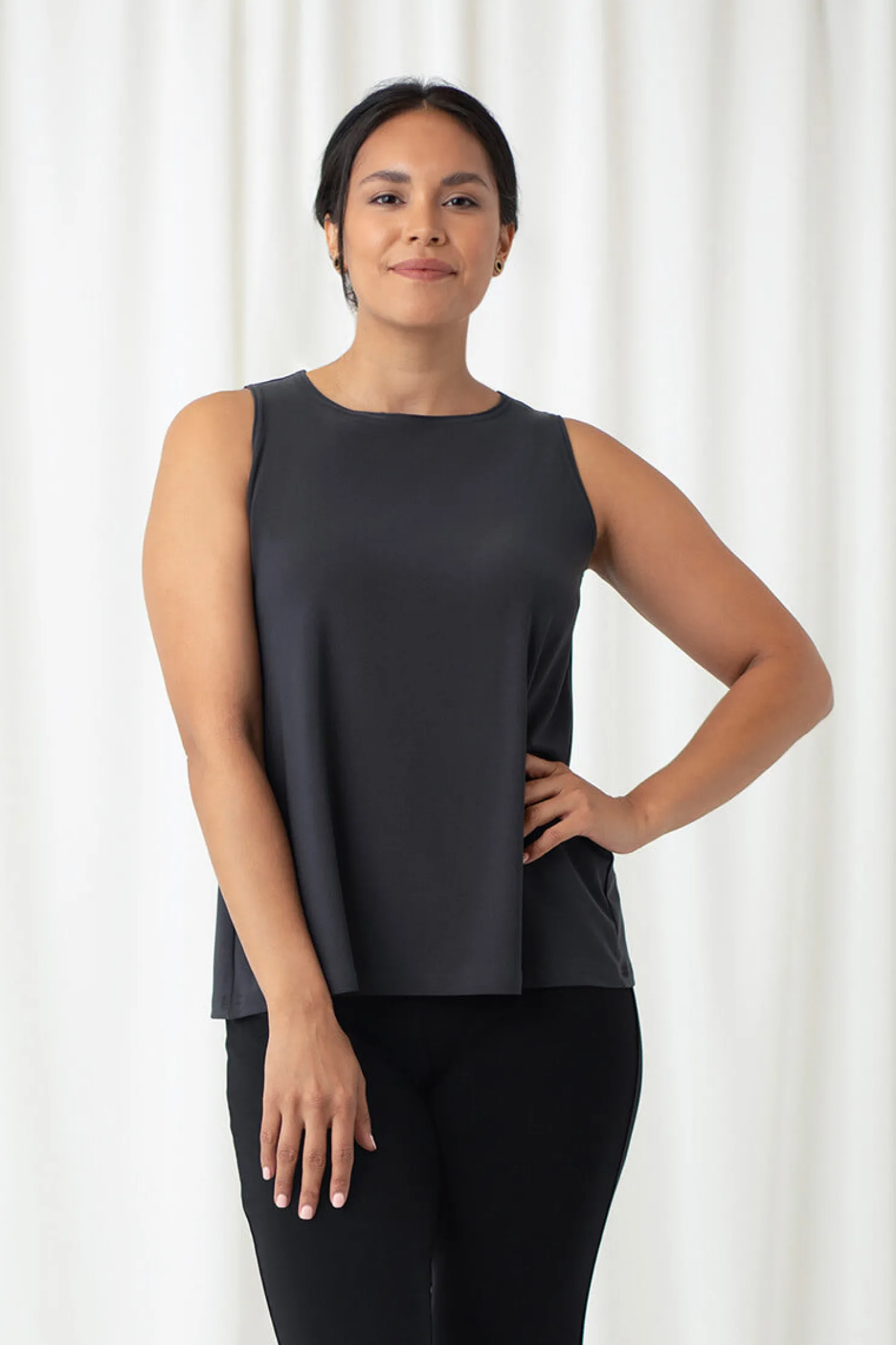 Sympli Tops>Trapeze Tank Graphite
