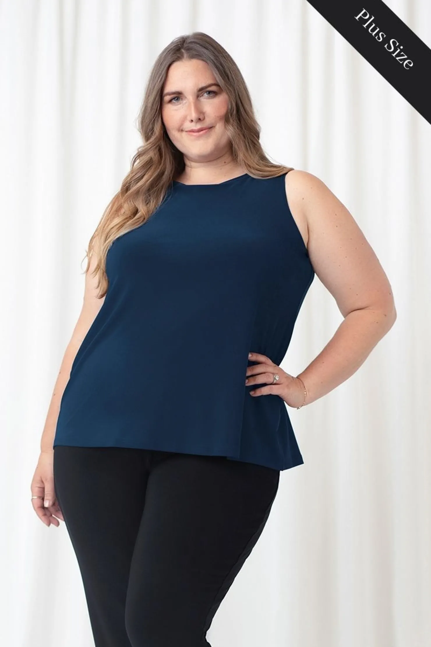 Sympli Tops>Trapeze Tank Plus Denim