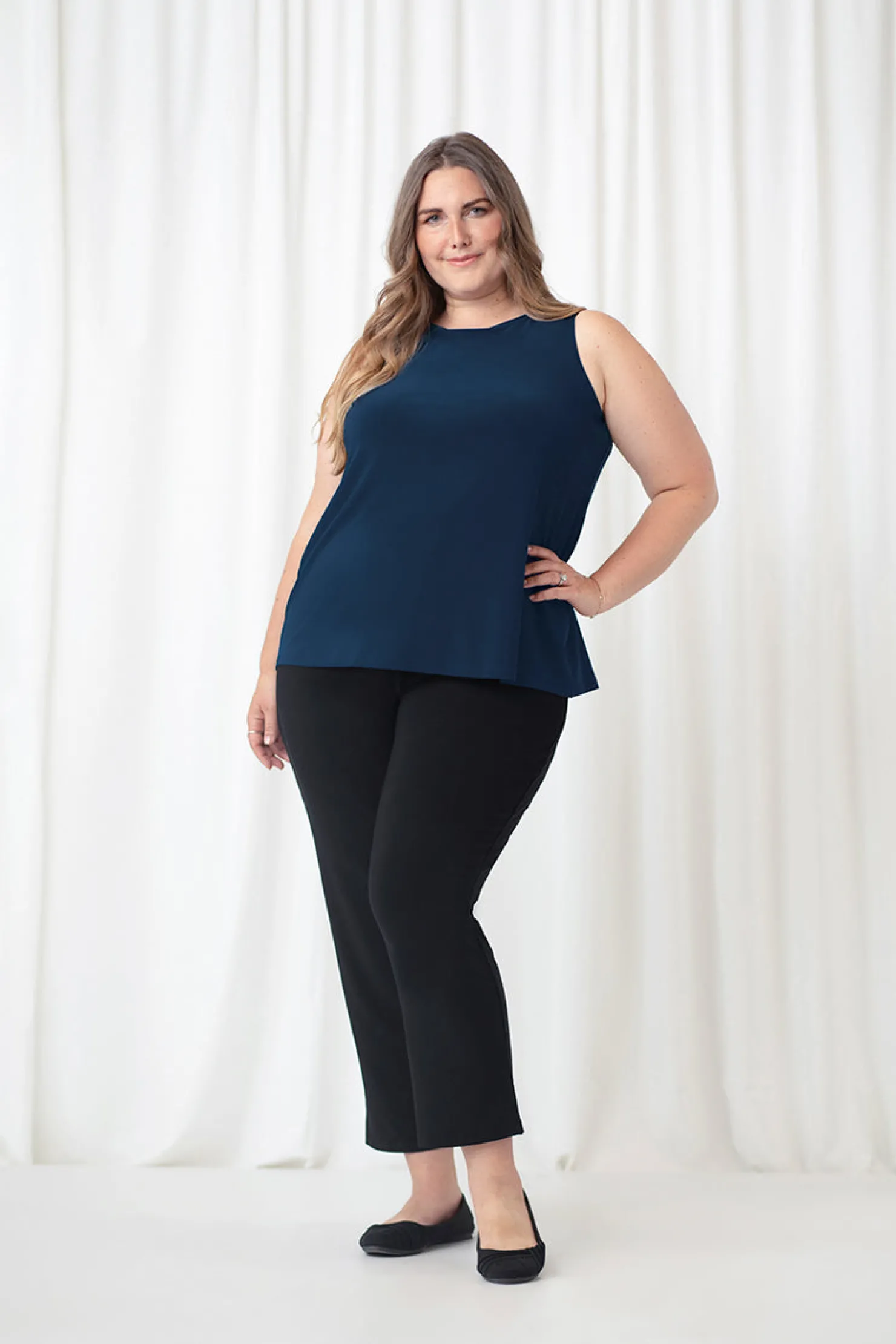 Sympli Tops>Trapeze Tank Plus Denim