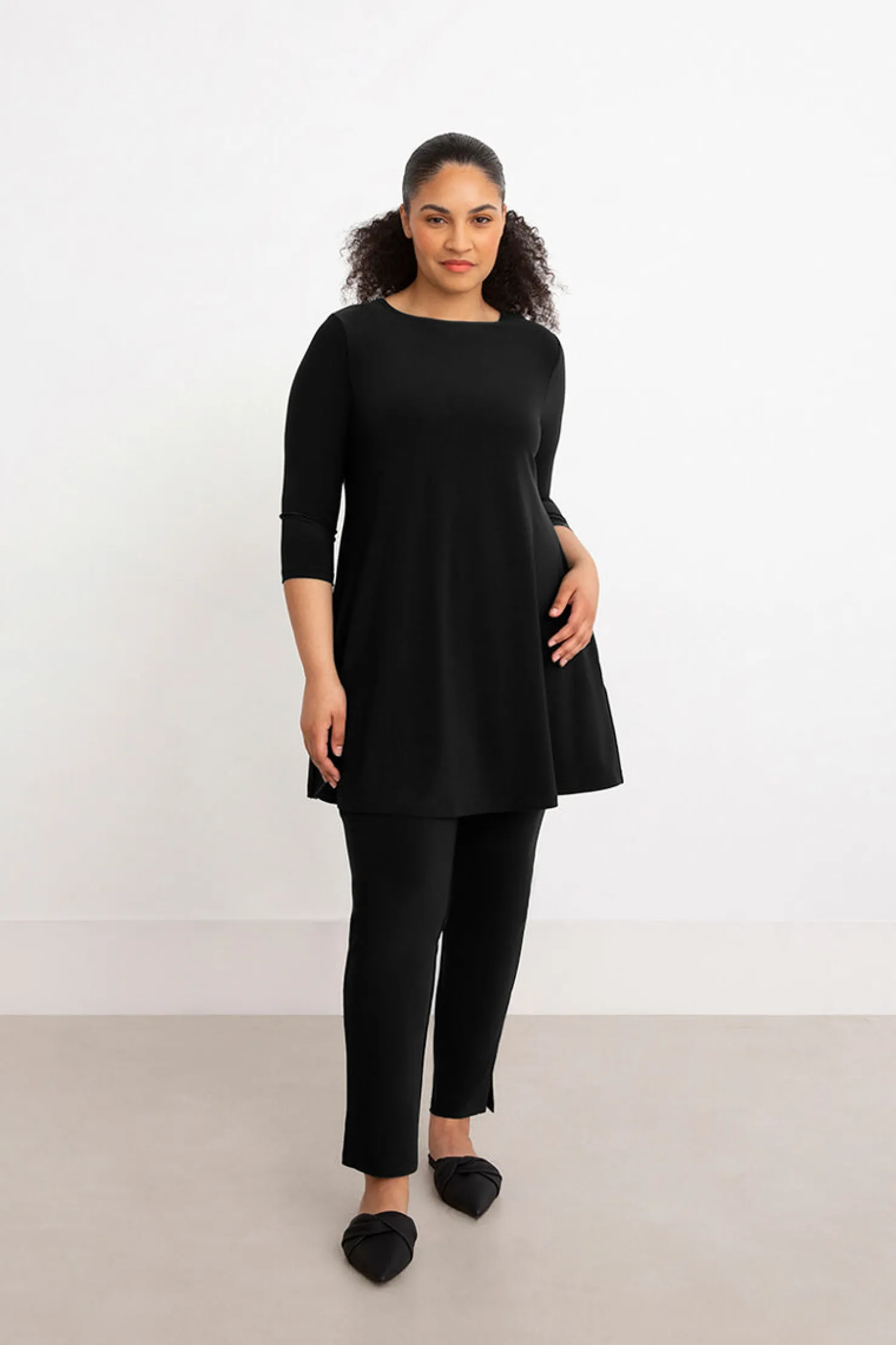 Sympli Tops>Trapeze Tunic Black