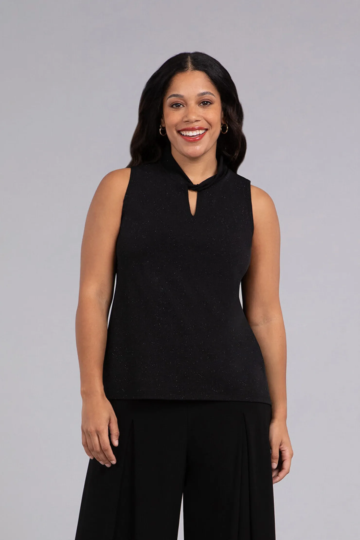 Sympli Tops>Twist Collar Tank BlackSparkle