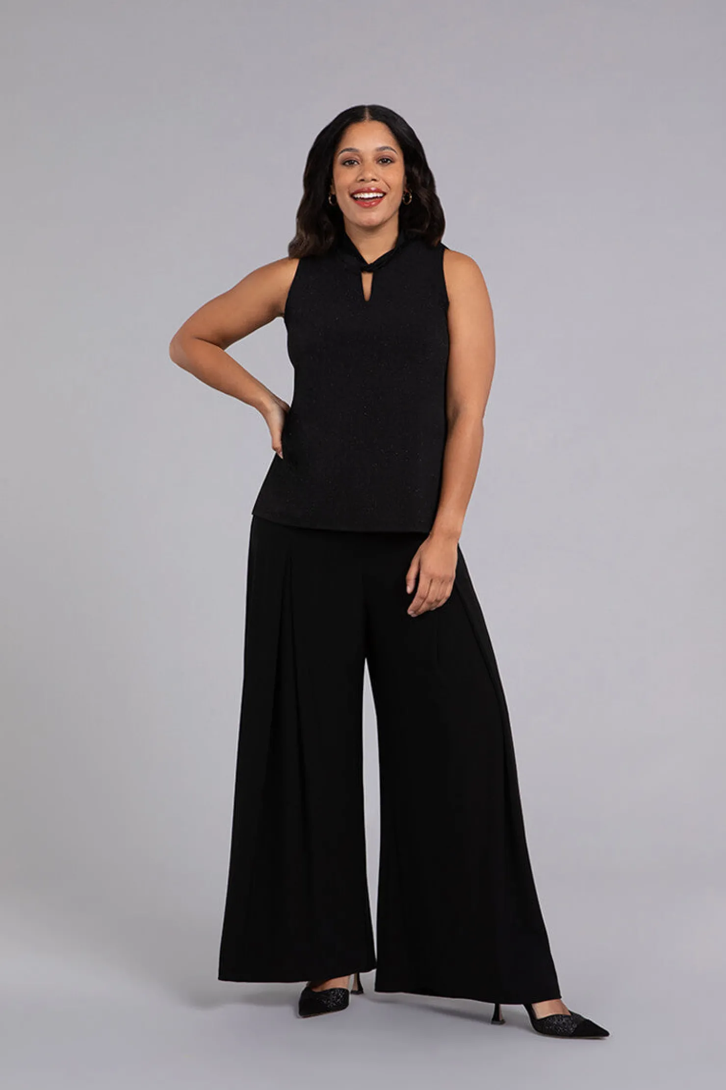 Sympli Tops>Twist Collar Tank BlackSparkle