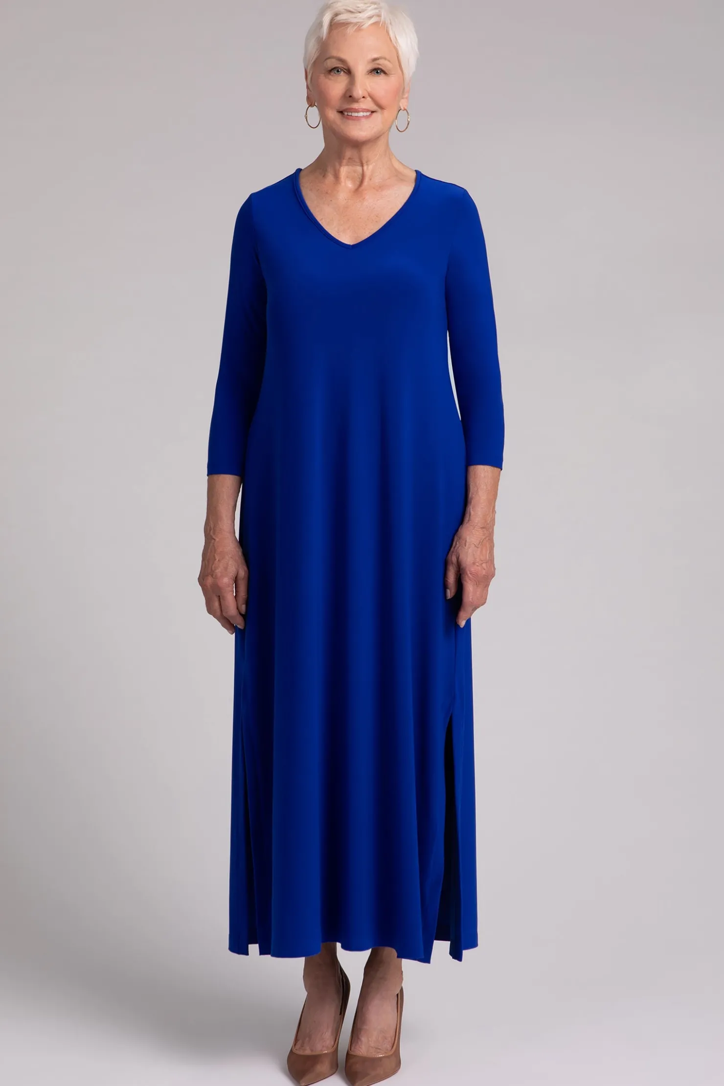 Sympli Dresses>V-Neck Slit Dress Lapis