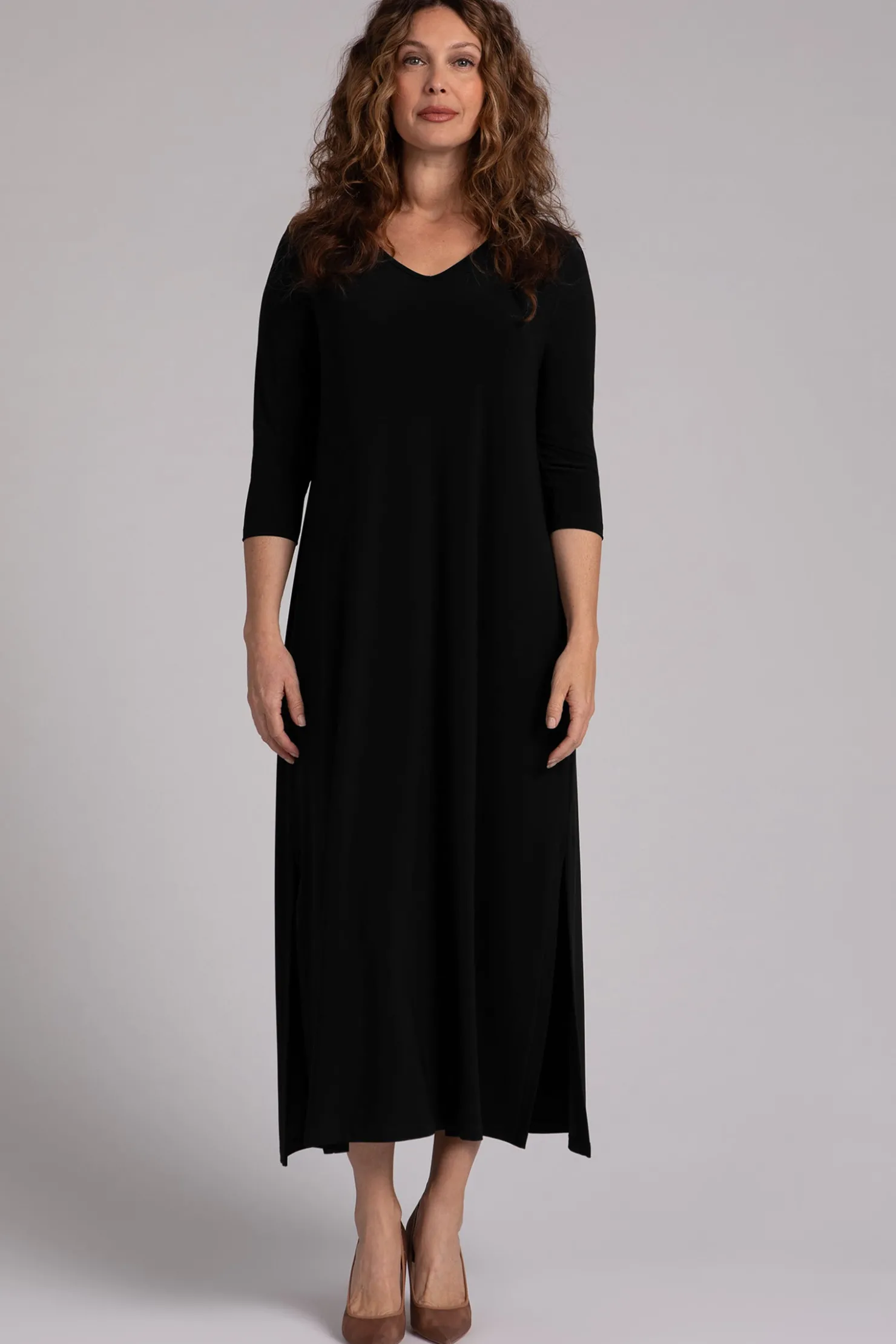 Sympli Dresses>V-Neck Slit Dress Black