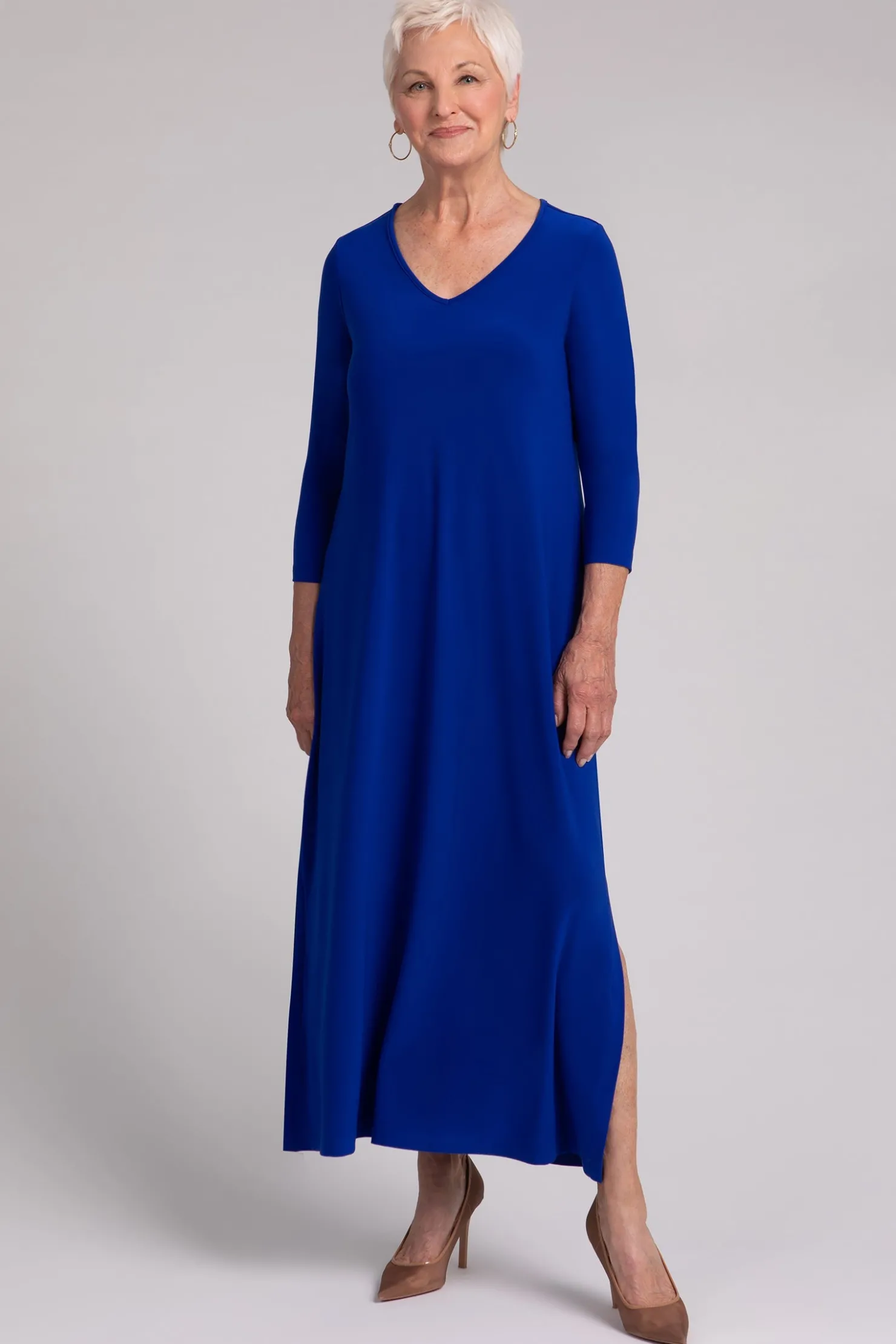 Sympli Dresses>V-Neck Slit Dress Lapis