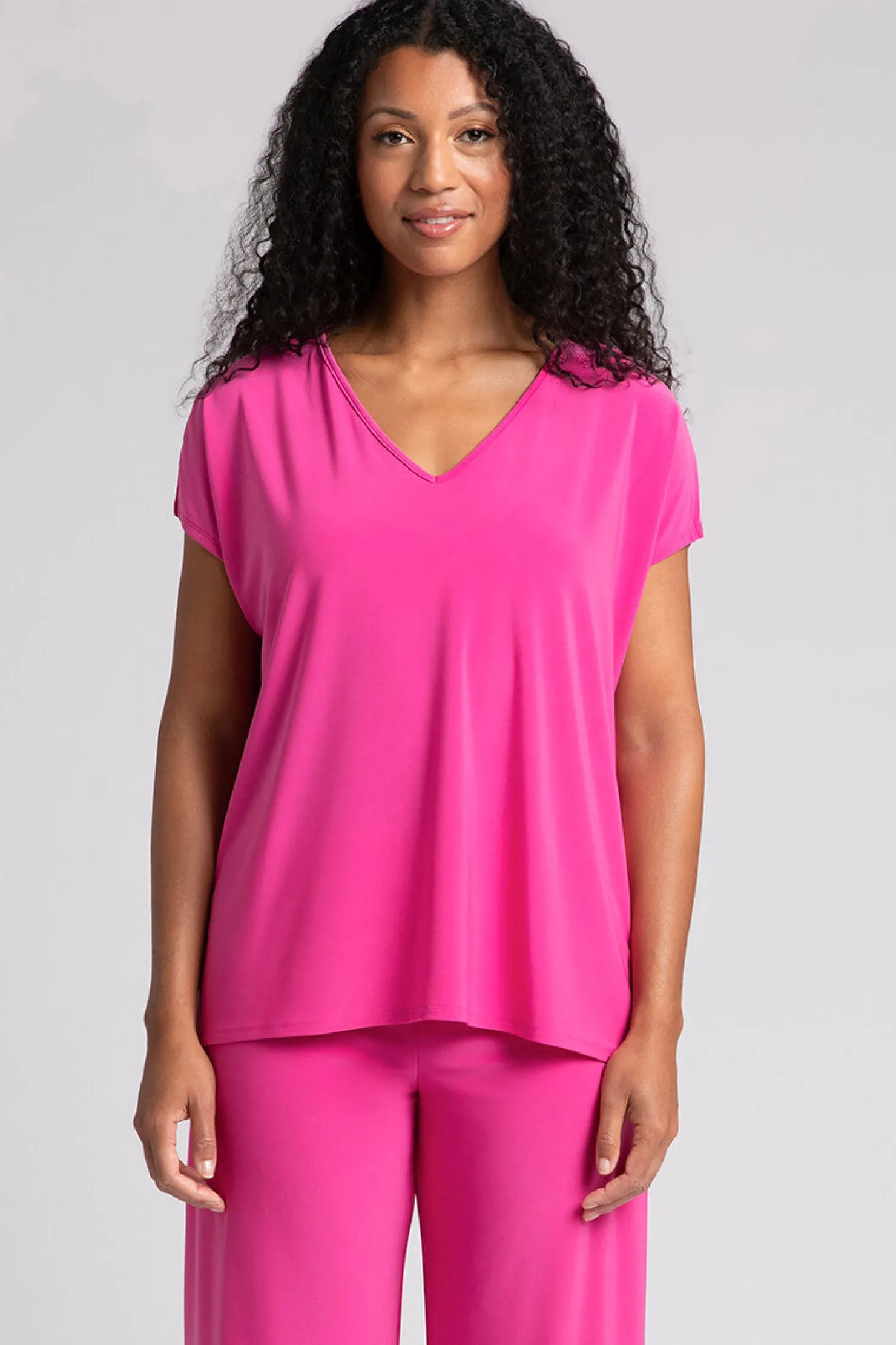 Sympli Tops>V-Neck Slit Sleeve Top Peony