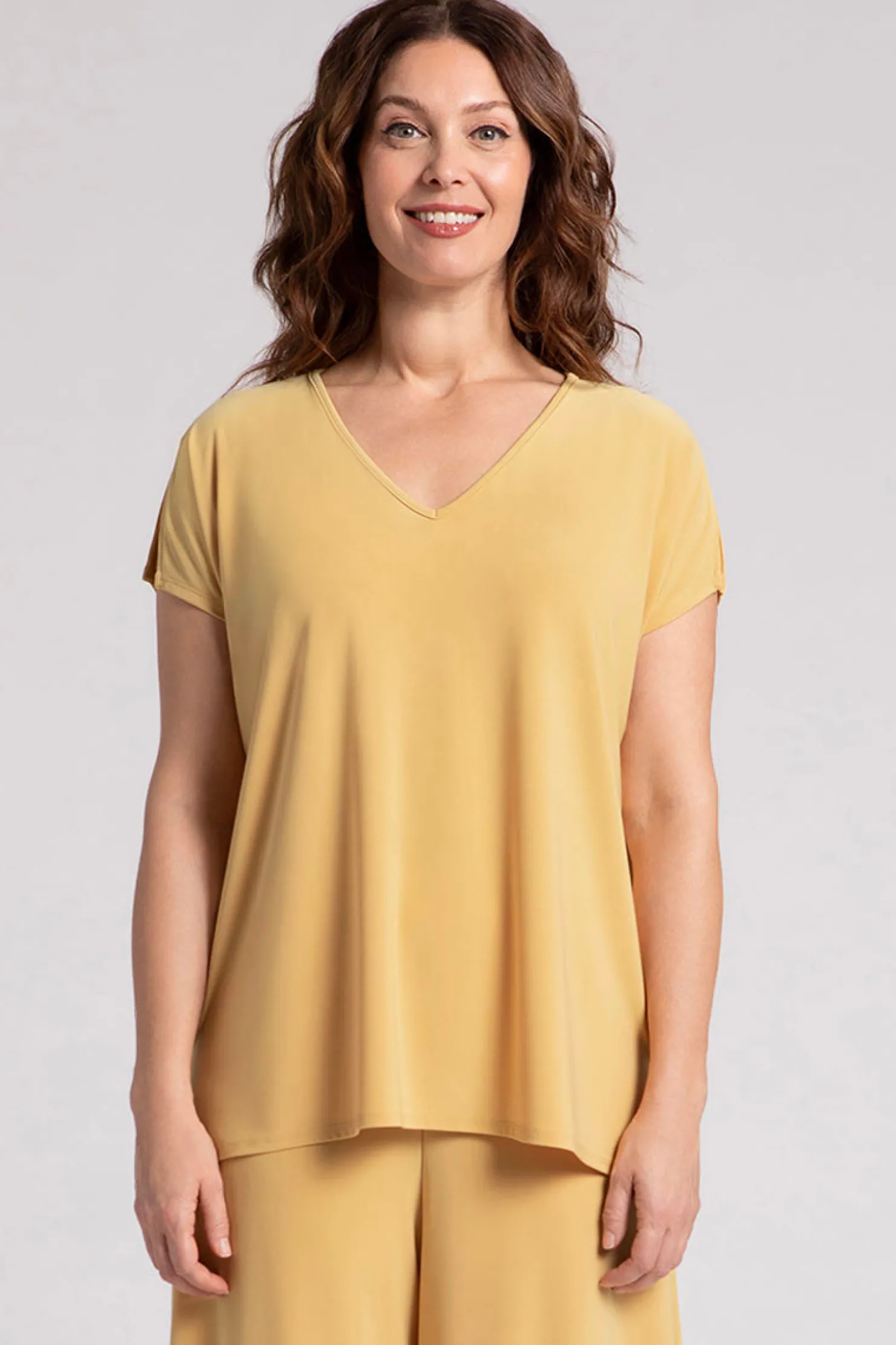 Sympli Tops>V-Neck Slit Sleeve Top Marigold