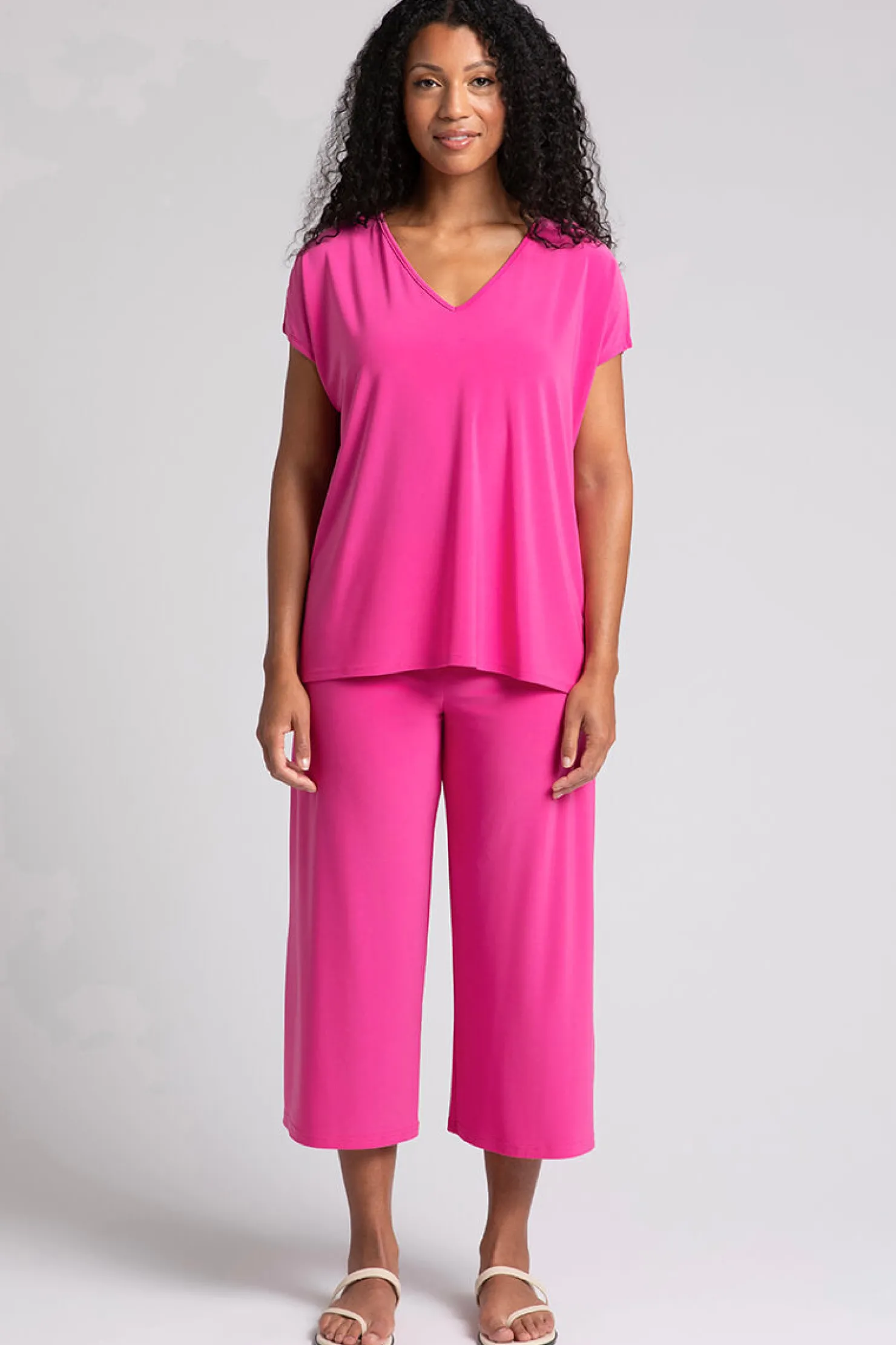 Sympli Tops>V-Neck Slit Sleeve Top Peony