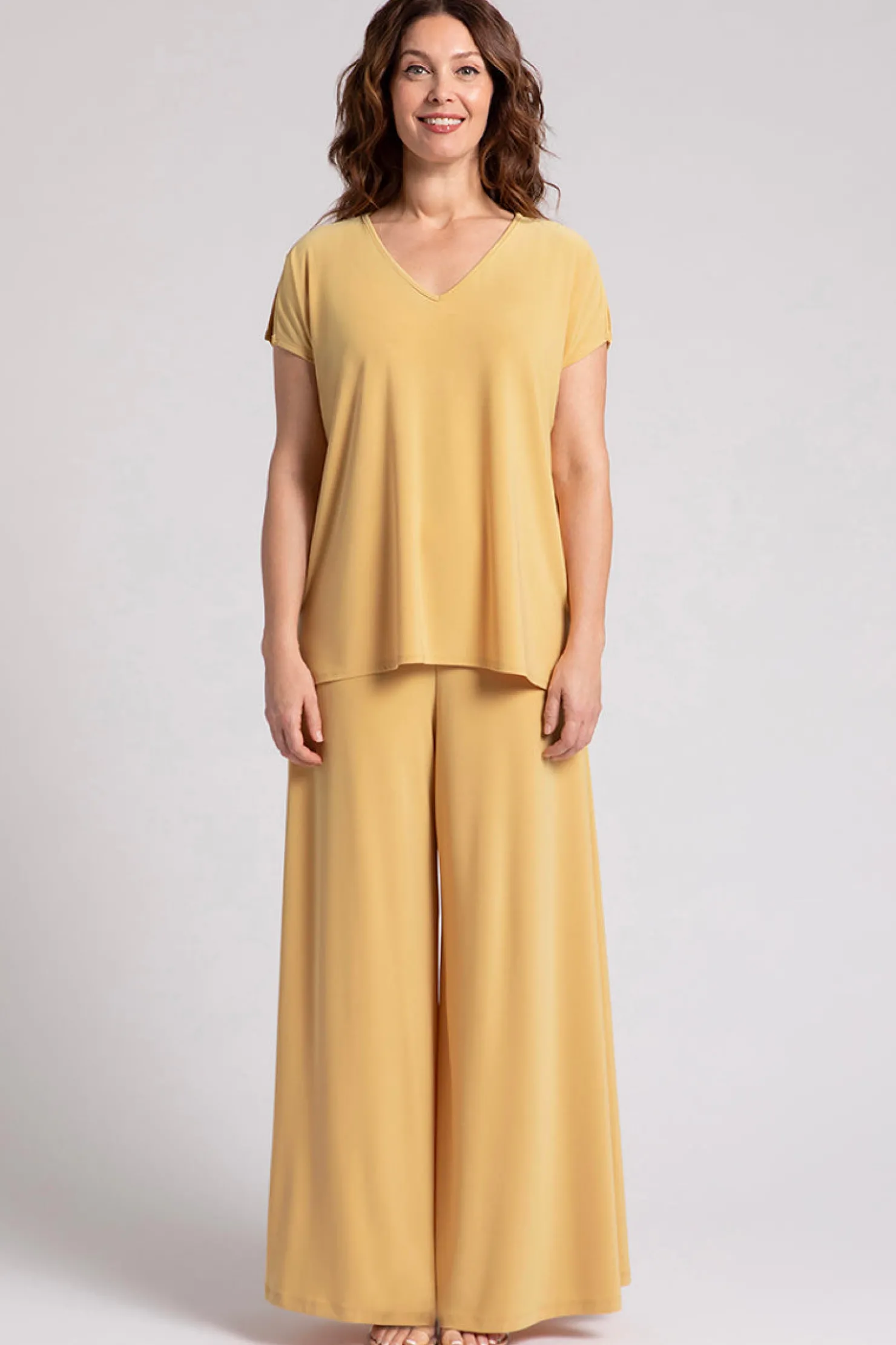 Sympli Tops>V-Neck Slit Sleeve Top Marigold