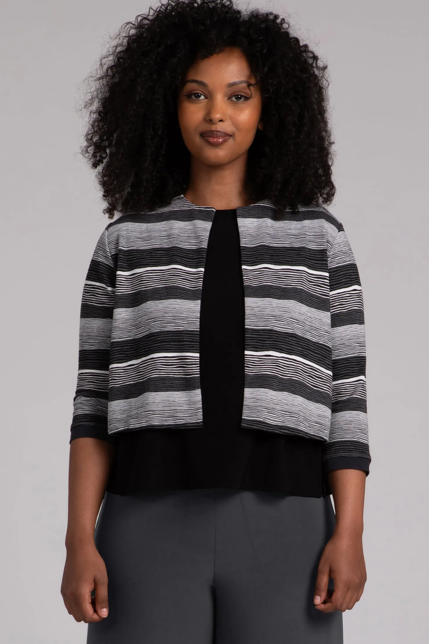 Sympli Sweaters & Cardigans>Wavy Stripe Classic Bolero Cardigan WavyStripe