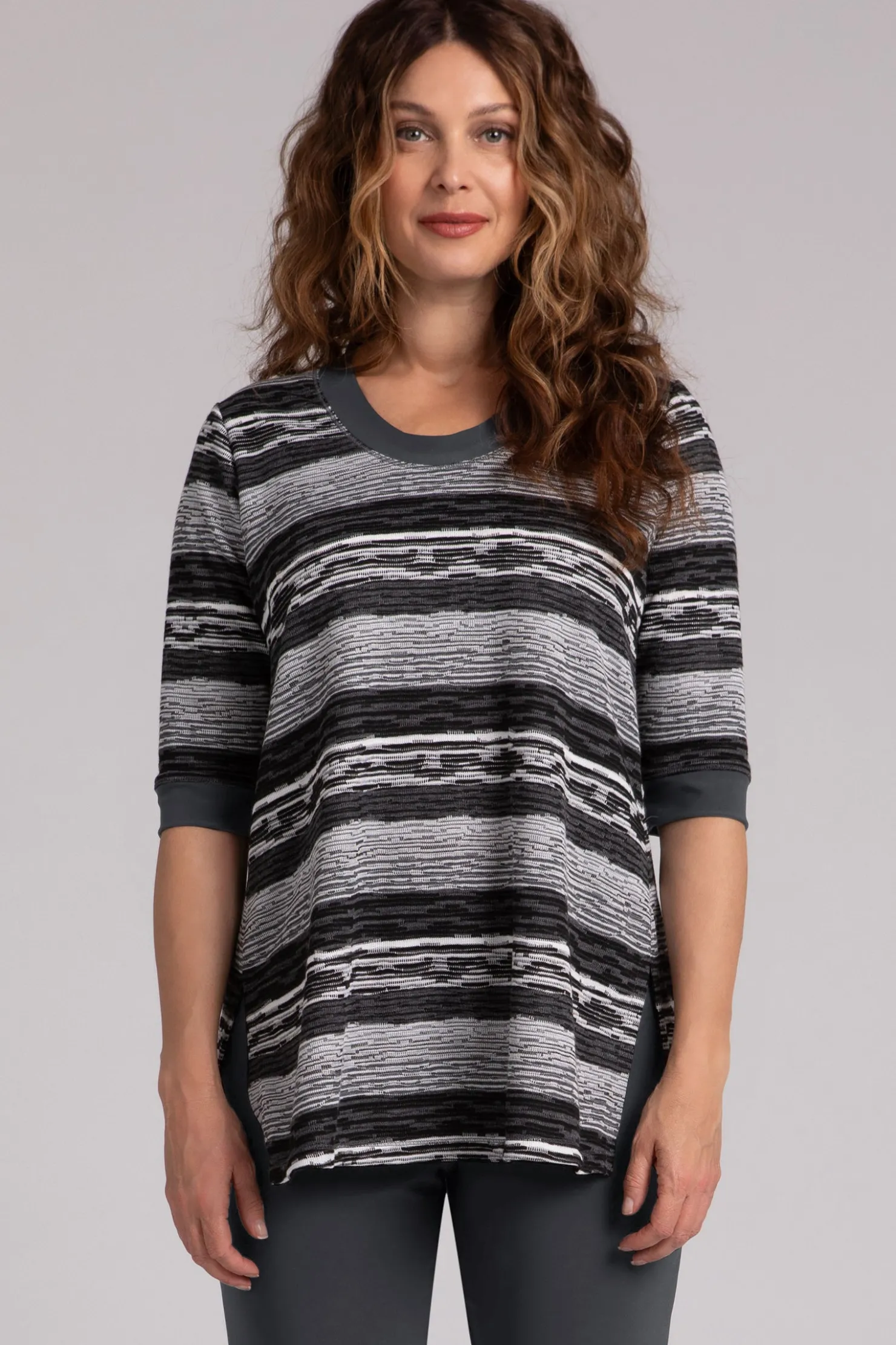 Sympli Tops>Wavy Stripe Deep Scoop Go To Tunic WavyStripe