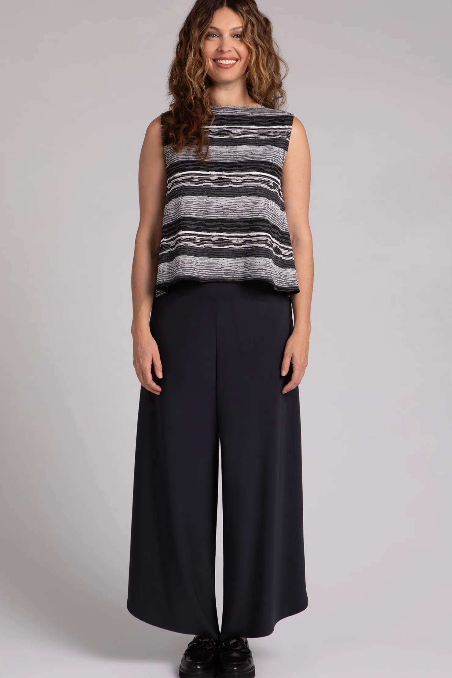 Sympli Tops>Wavy Stripe Knit Trapeze Tank WavyStripe