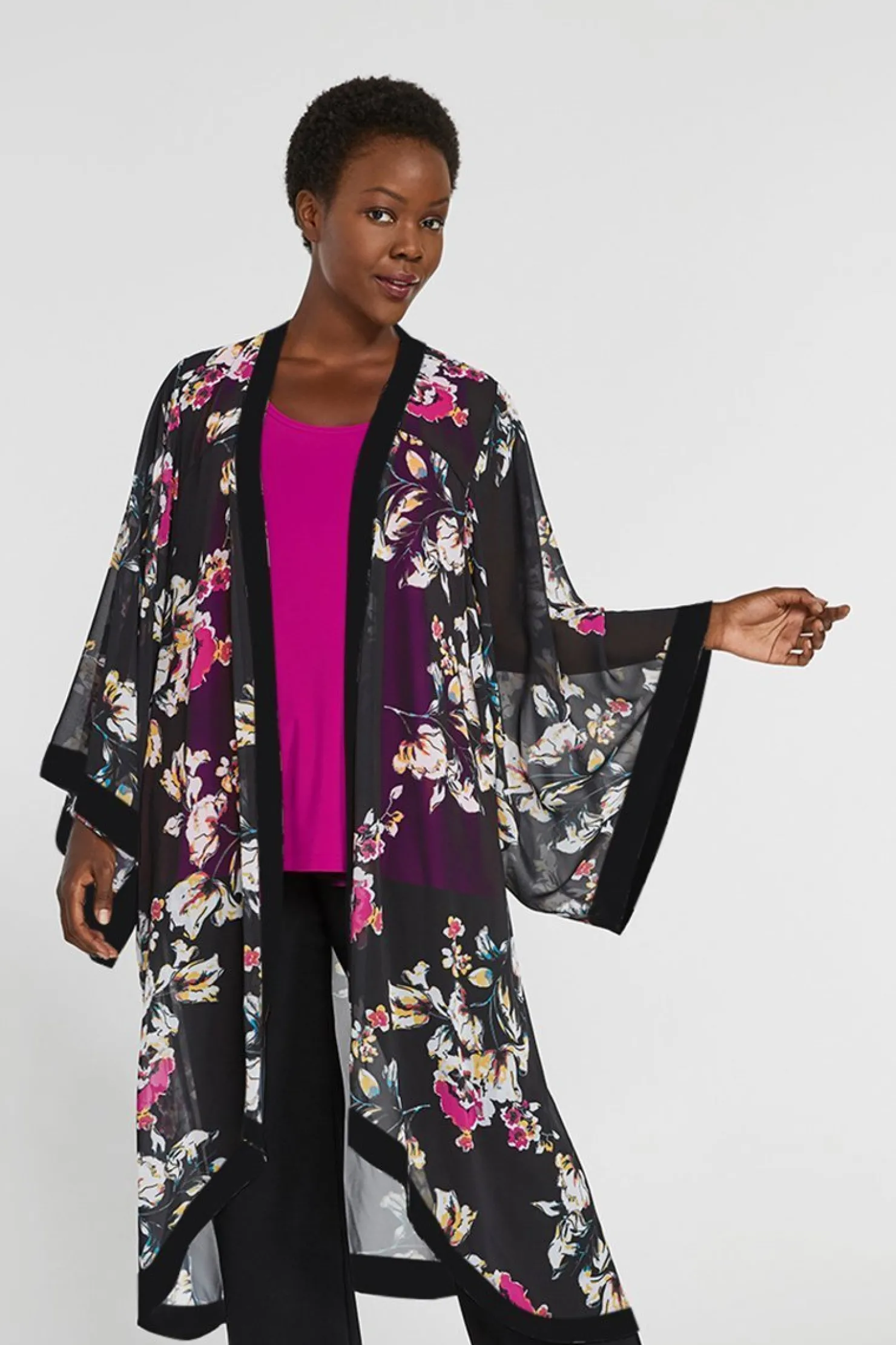 Sympli Sweaters & Cardigans>Whisper Long Kimono BlackFloral